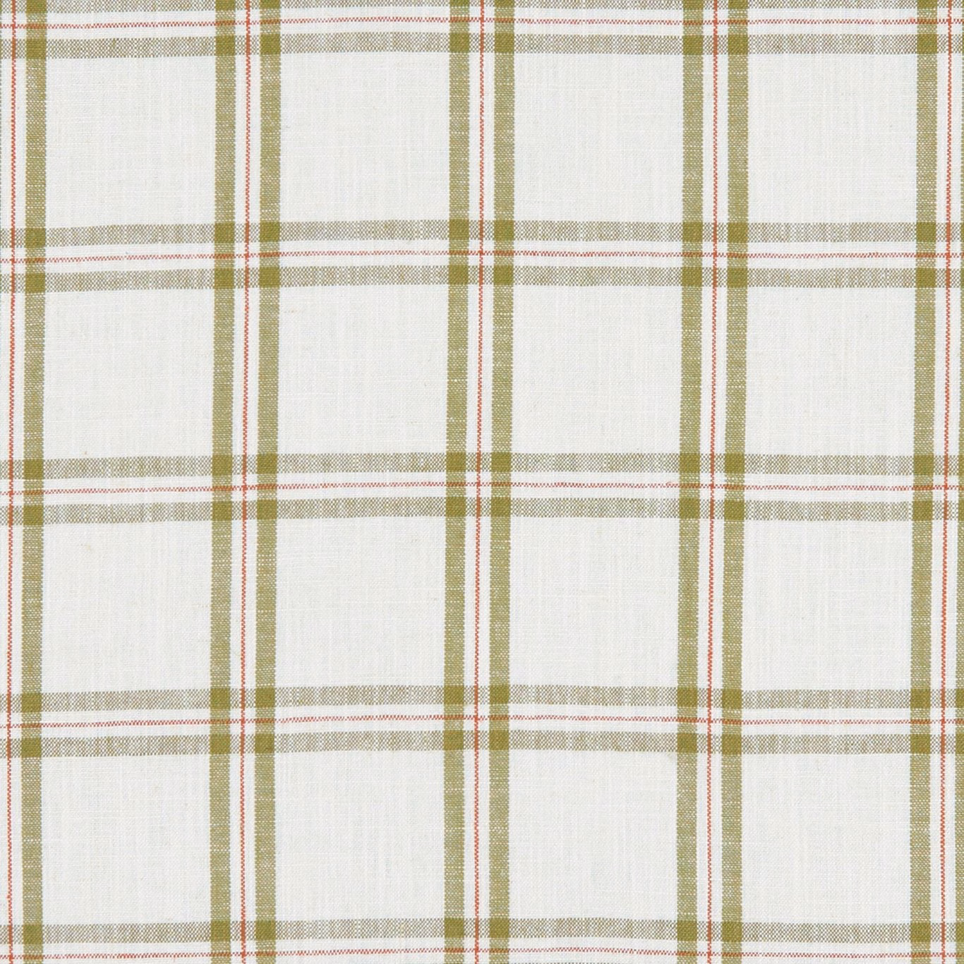Ivory woven plaid with muted olive bands and fine red intersecting lines