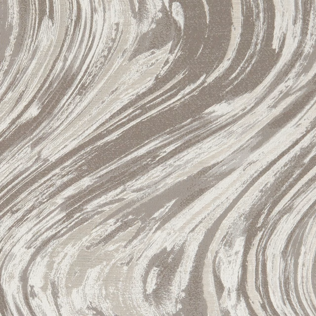 Taupe and ivory woven fabric with sweeping, irregular painterly brushstroke bands