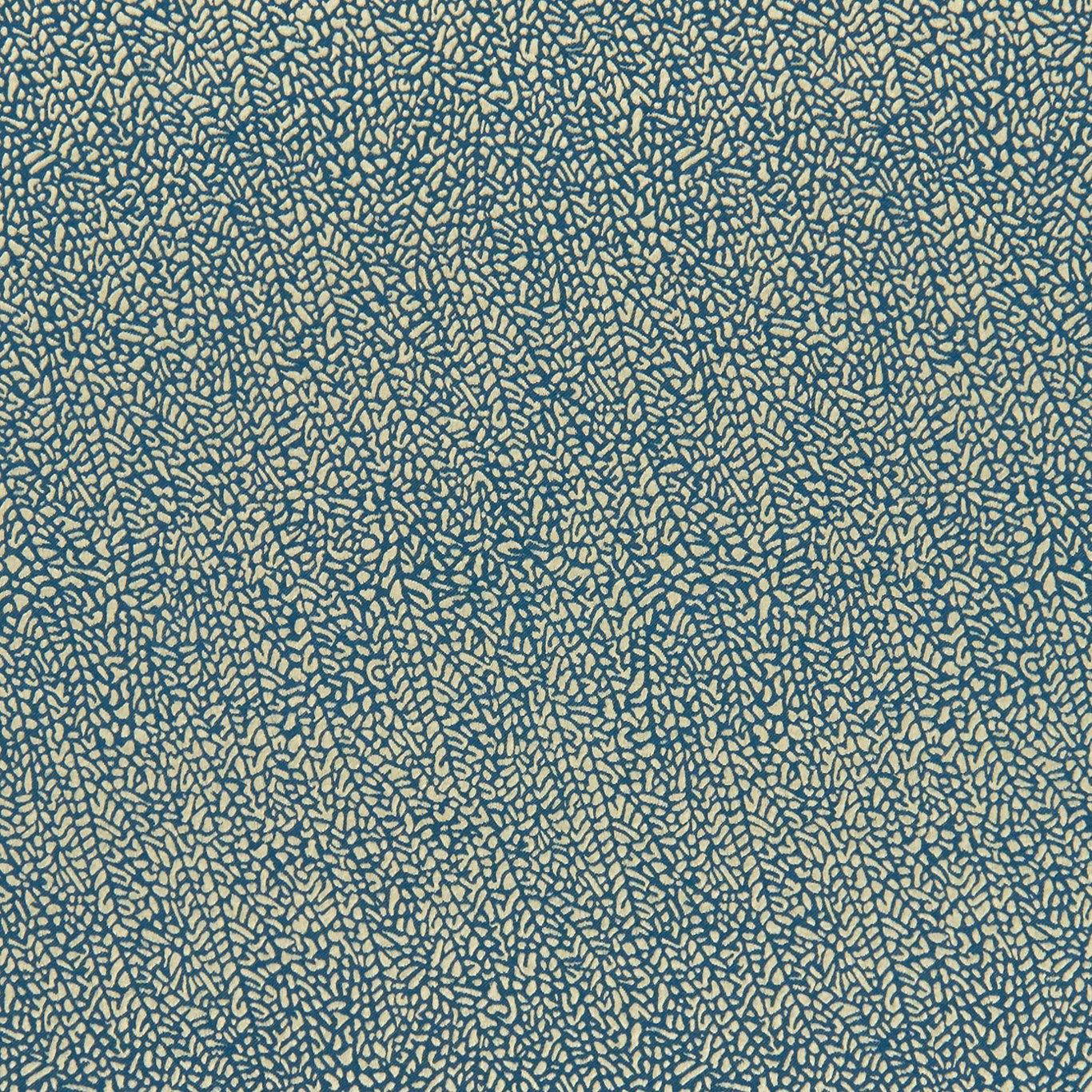 Deep teal textile with dense pale-gold pebble-like tracery and fine surface grain