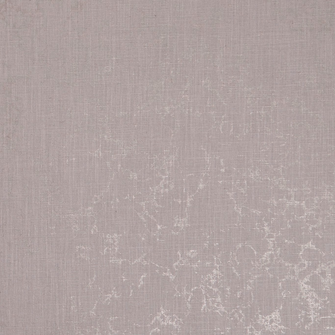 Muted taupe-grey woven fabric with pale gold botanical tracery and vertical texture