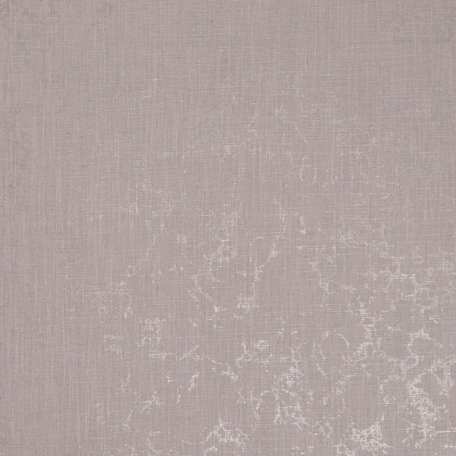Muted taupe-grey woven fabric with pale gold botanical tracery and vertical texture