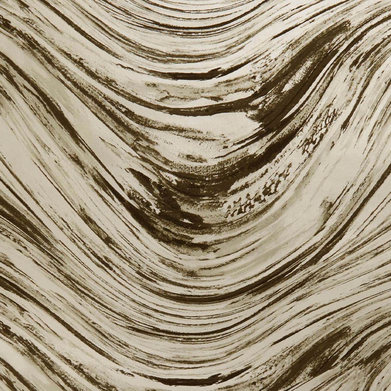 Cream wallpaper with charcoal and gold sweeping woodgrain lines and layered marbled texture