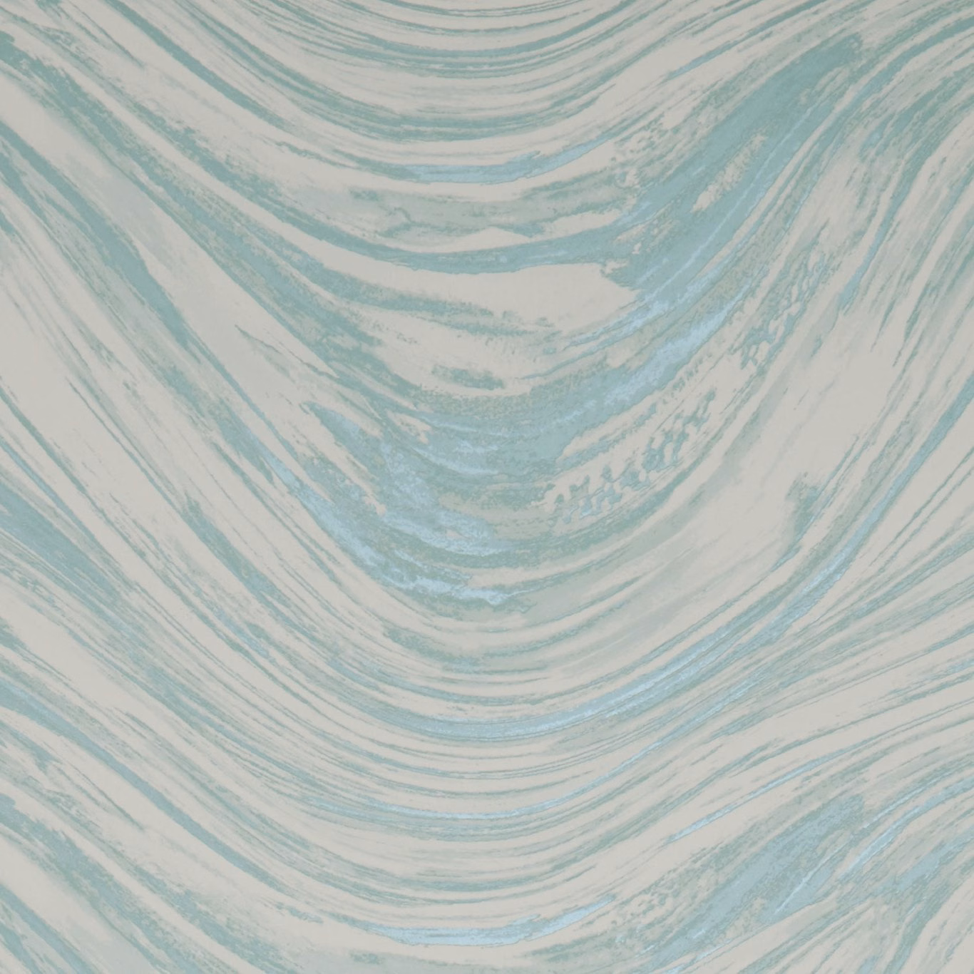 Pale pearl wallpaper with sweeping mineral aqua marbling and soft striated texture
