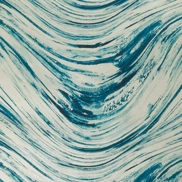 Sweeping teal brushstrokes over a pale cream ground with distressed painterly texture