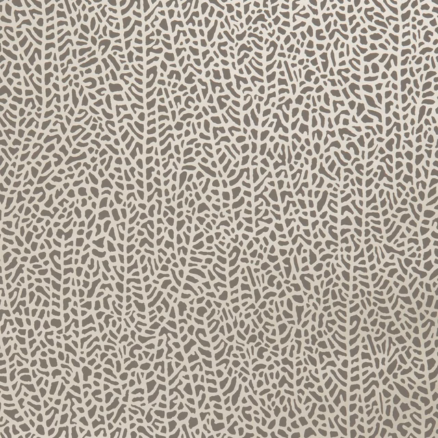 Warm taupe wallpaper with dense muted gold branching organic tracery