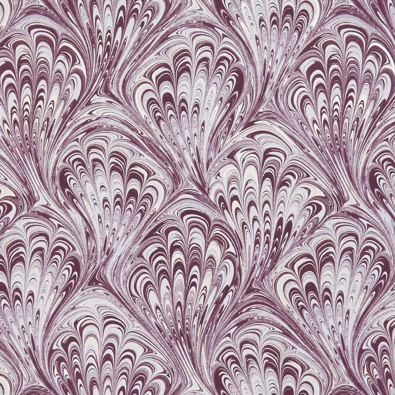 Amethyst and lilac marbled fan motifs with silver-white feathered lines