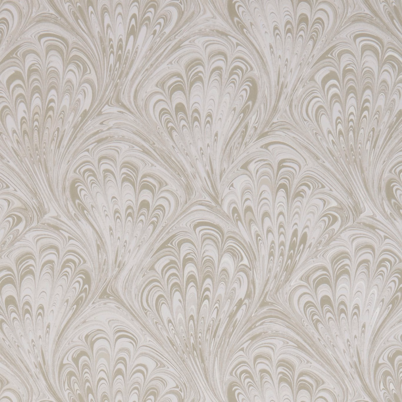 Soft taupe and silvery-grey marbled fan motifs with flowing feathered curves