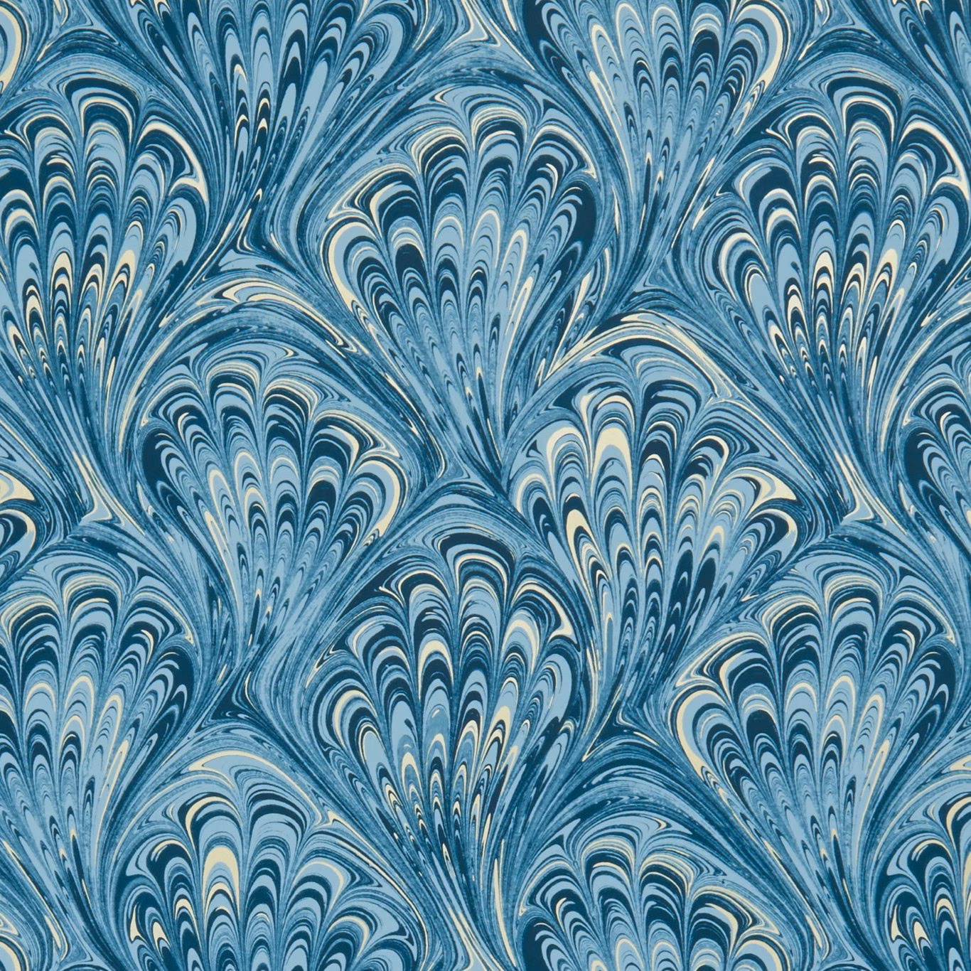 Teal and gold fan-like marbled motifs with sweeping feathered veining
