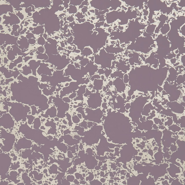 Dusty mauve wallpaper with intricate pale gold marbled botanical tracery