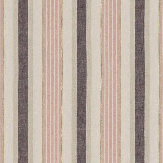 Blush and damson vertical stripes with olive pinlines in a textured weave