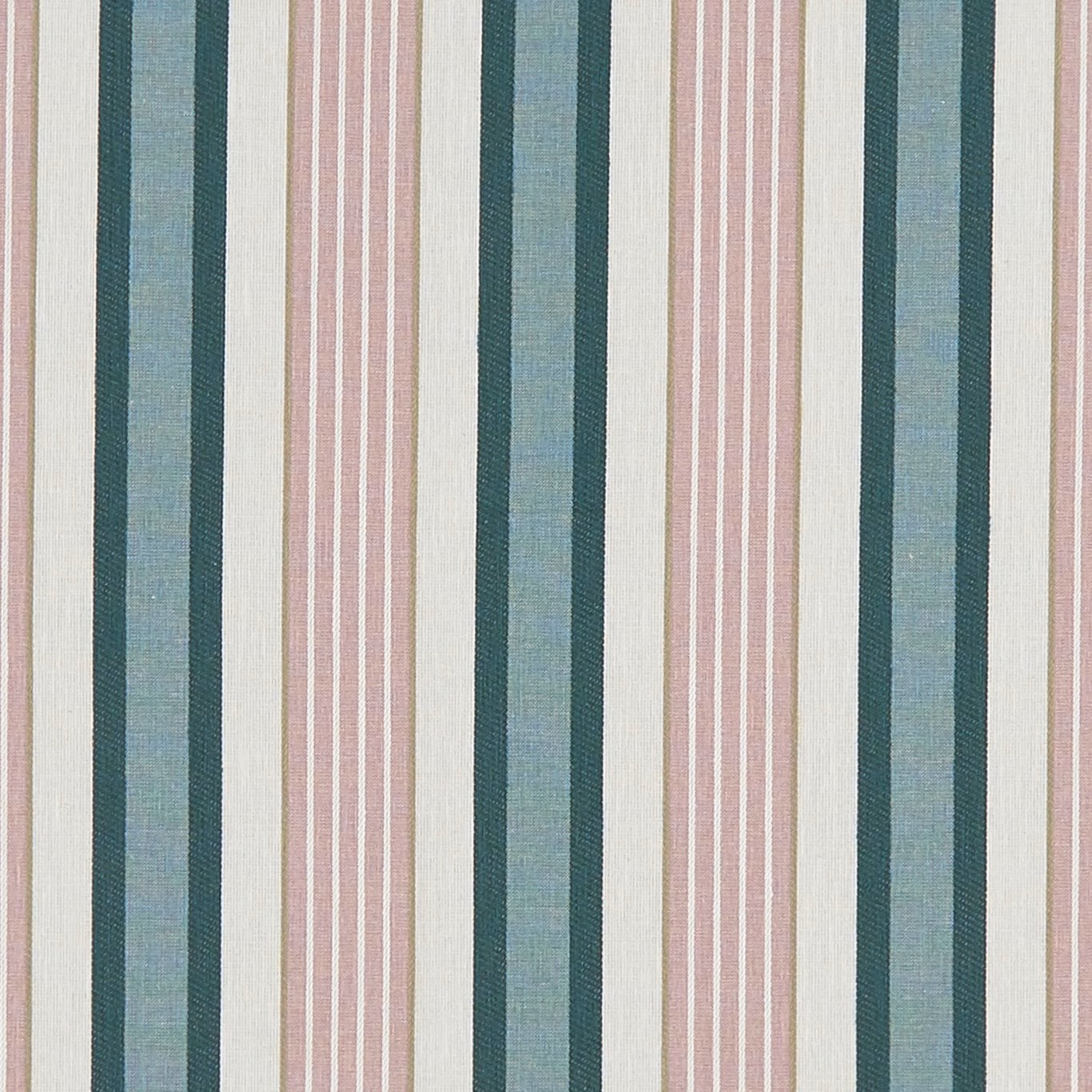 Emerald teal, sage, blush and cream vertical woven stripes with fine pinstripes