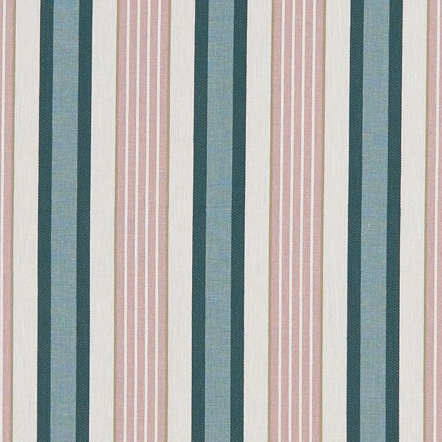 Emerald teal, sage, blush and cream vertical woven stripes with fine pinstripes