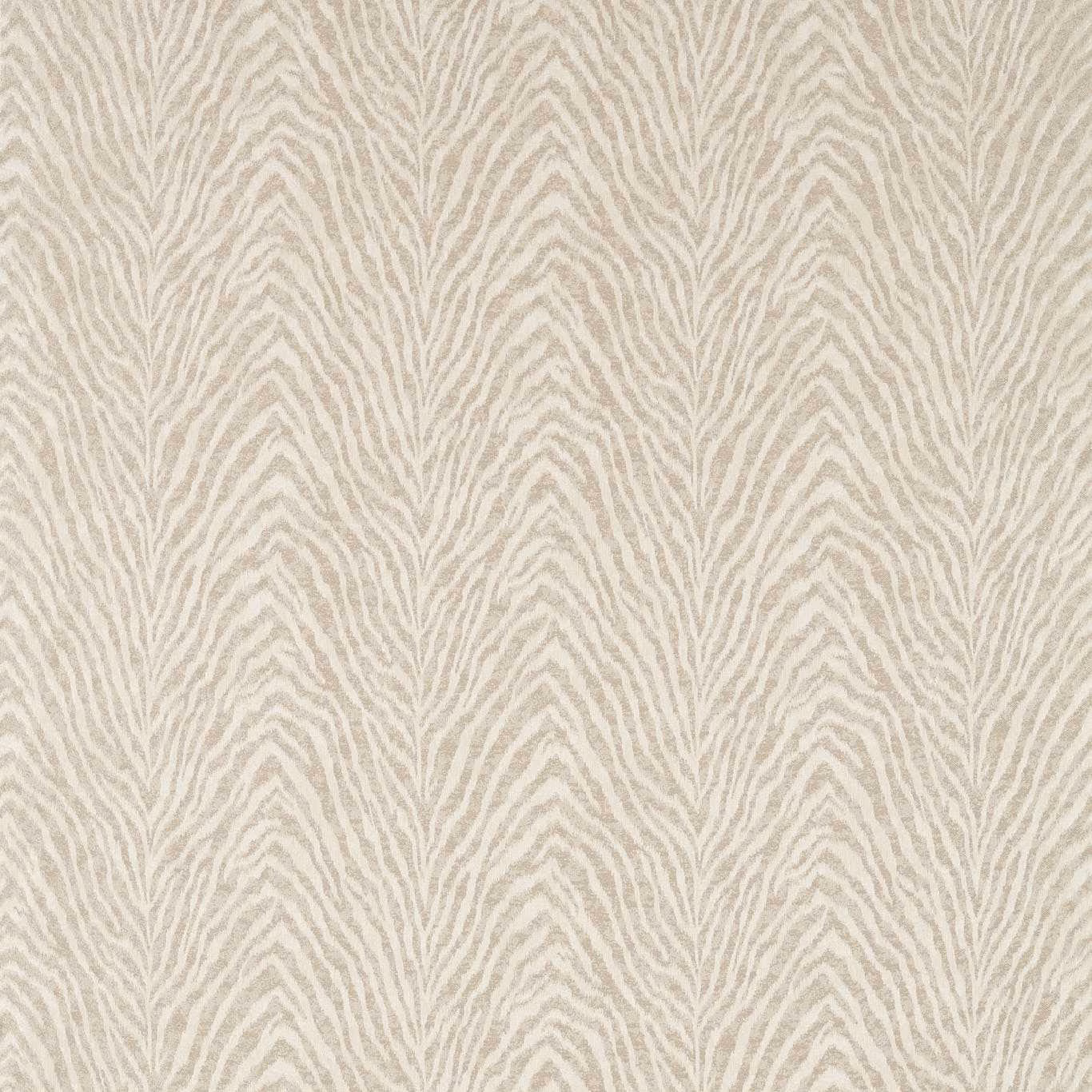 Pale greige fabric with cream branching leaf-like stripes and a softly woven texture