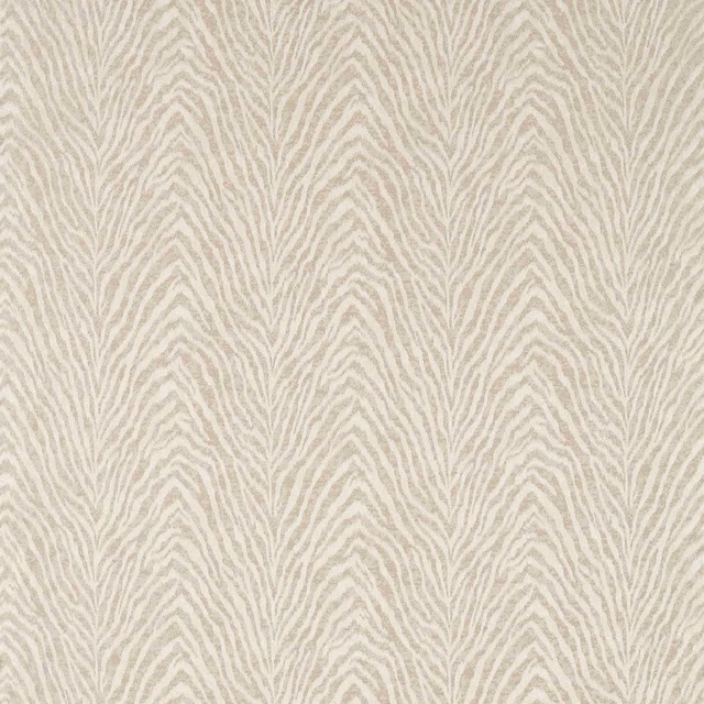 Pale greige fabric with cream branching leaf-like stripes and a softly woven texture