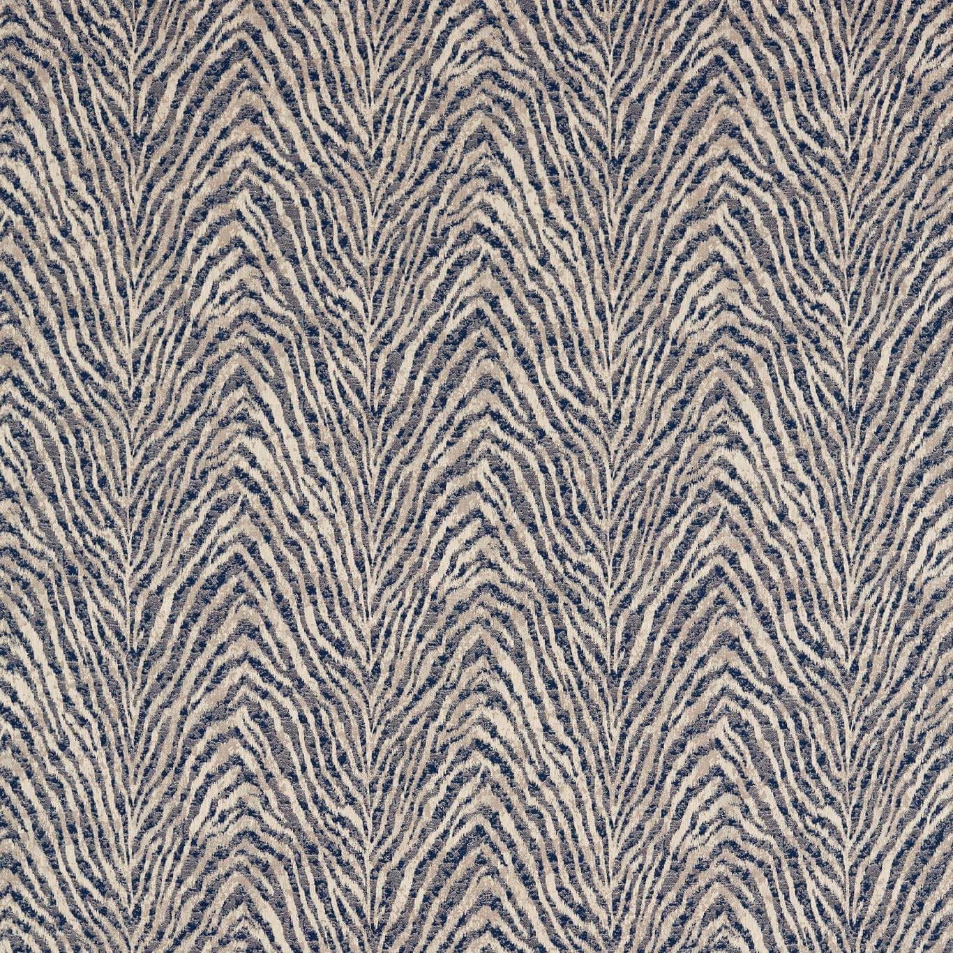Midnight blue feather-like chevrons on a textured linen-toned woven ground