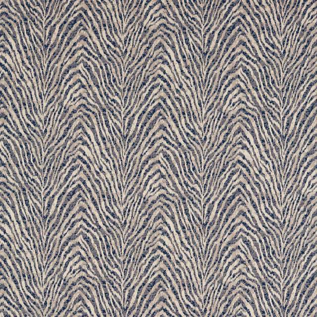 Midnight blue feather-like chevrons on a textured linen-toned woven ground
