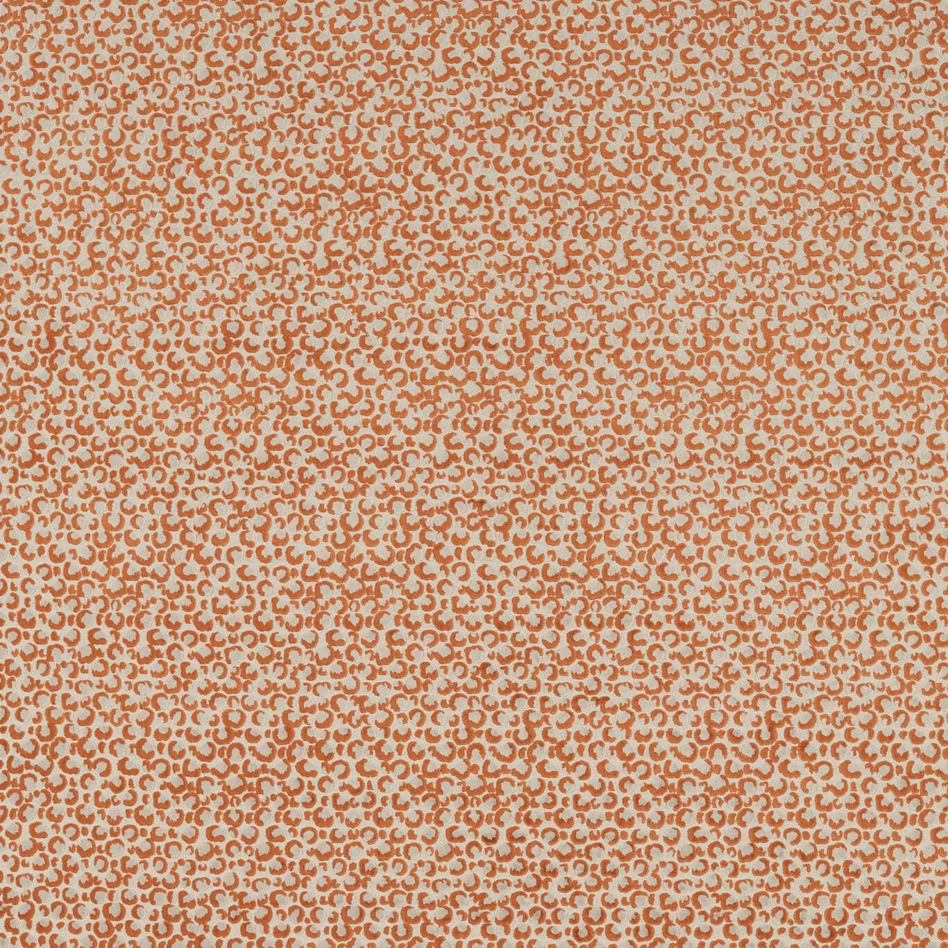 Dense rust curling motifs woven across a pale beige textile ground