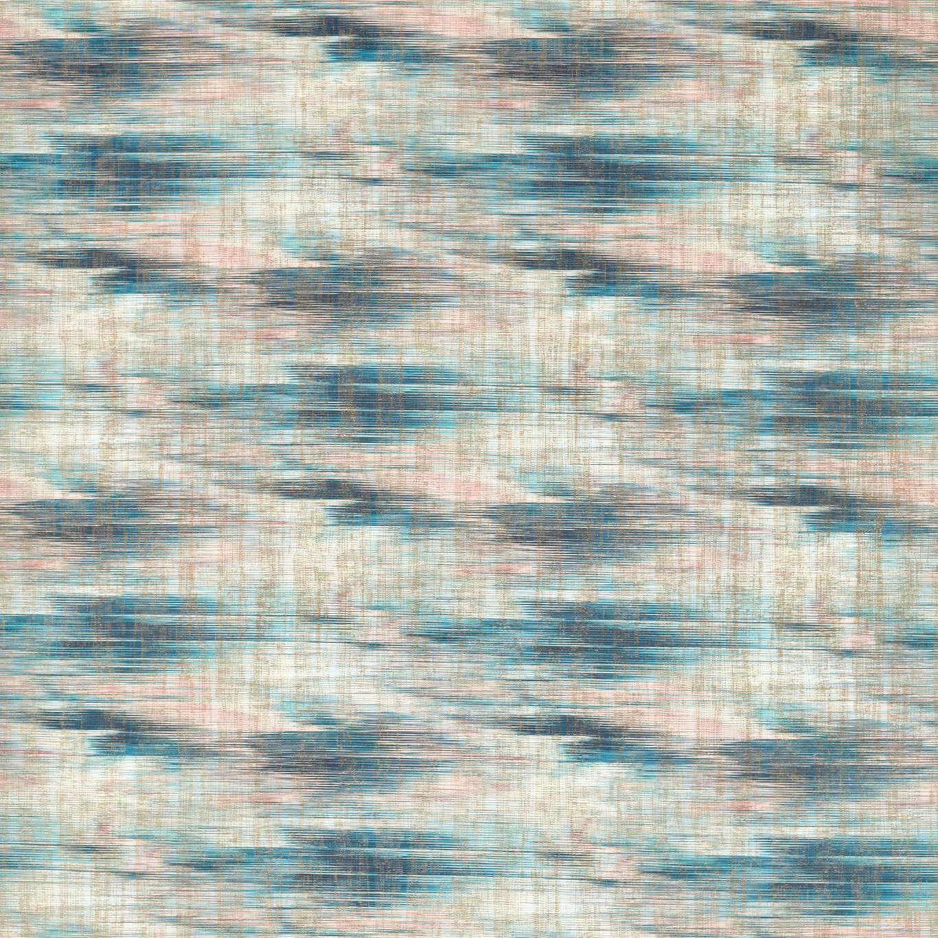 Mineral aqua fabric with smoky teal bands, blush traces and crosshatched texture