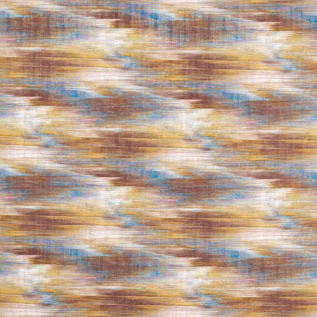 Cream, rust, ochre and blue horizontal painterly streaks with fine woven texture