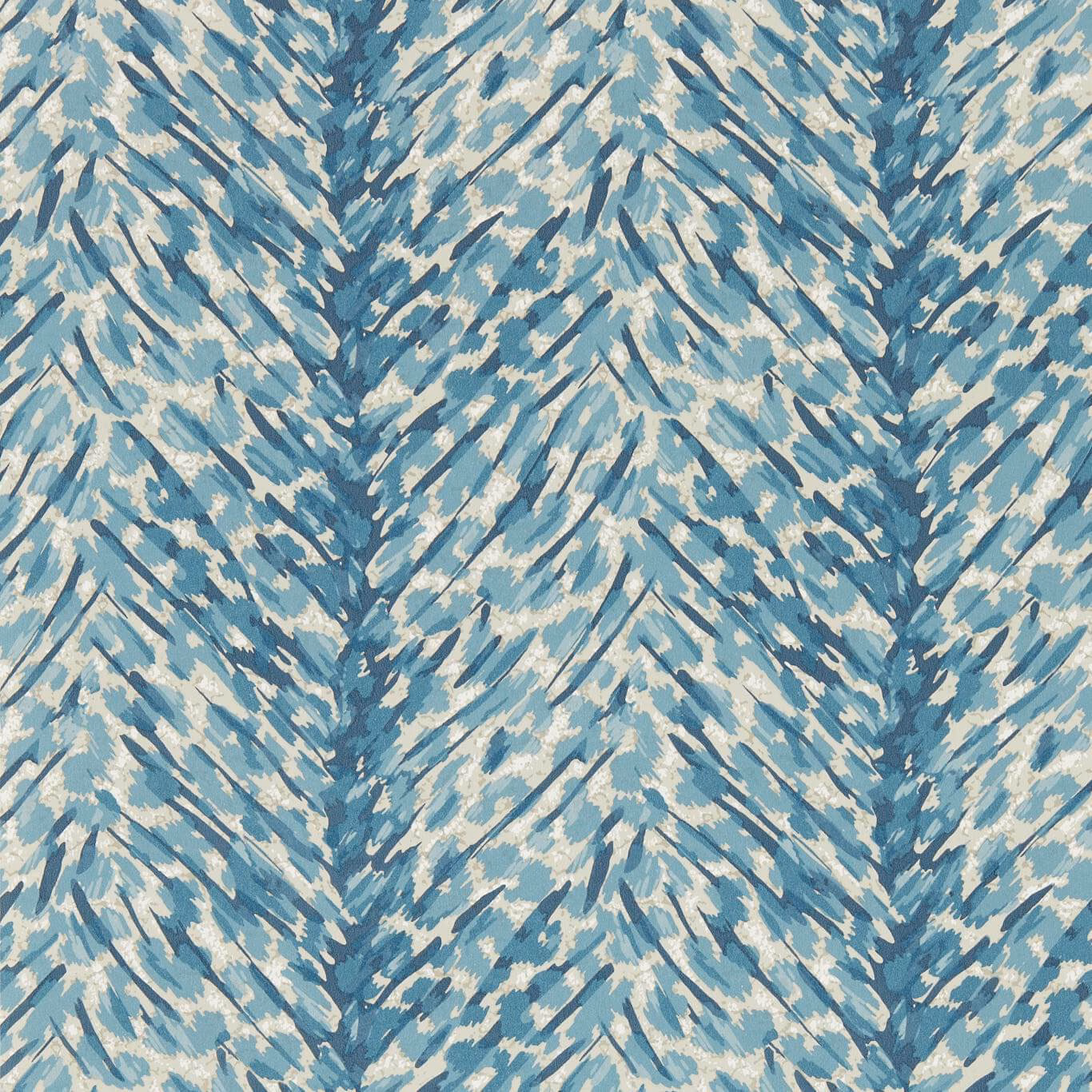 Muted denim blue wallpaper with cream and pale blue angular painterly brushstrokes