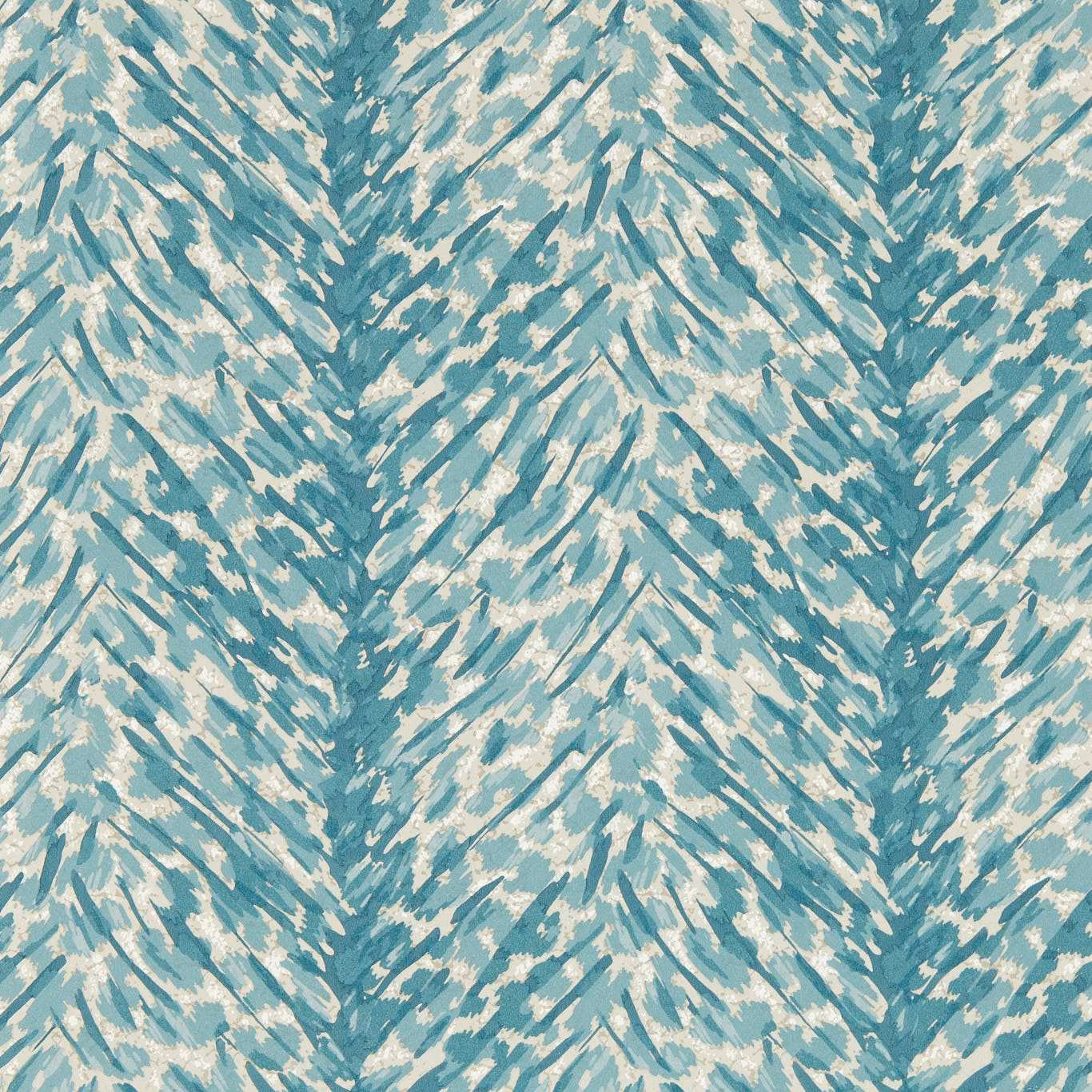 Mineral teal and aqua chevrons with chalky cream, painterly brush marks