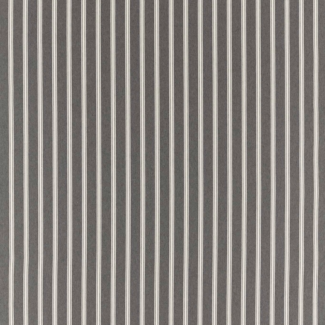 Charcoal woven upholstery with fine vertical ivory pinstripes and subtle surface texture