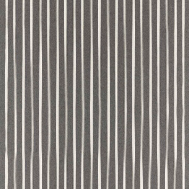 Charcoal woven upholstery with fine vertical ivory pinstripes and subtle surface texture