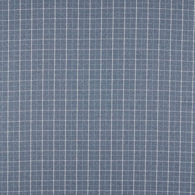 Deep slate-blue woven check with fine pale grid and subtle texture