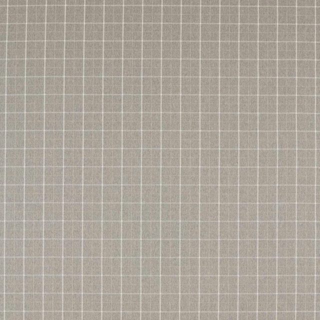 Soft pebble-taupe woven fabric with a fine white windowpane check