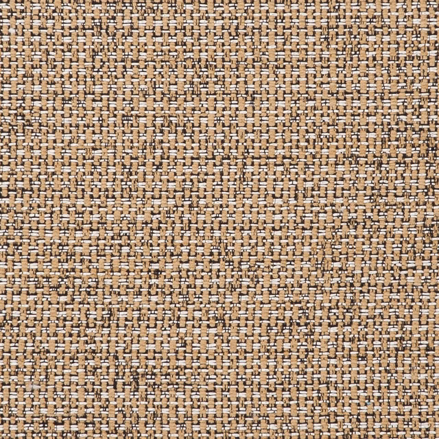 Warm camel-brown upholstery weave with cream and dark flecks in a basket texture