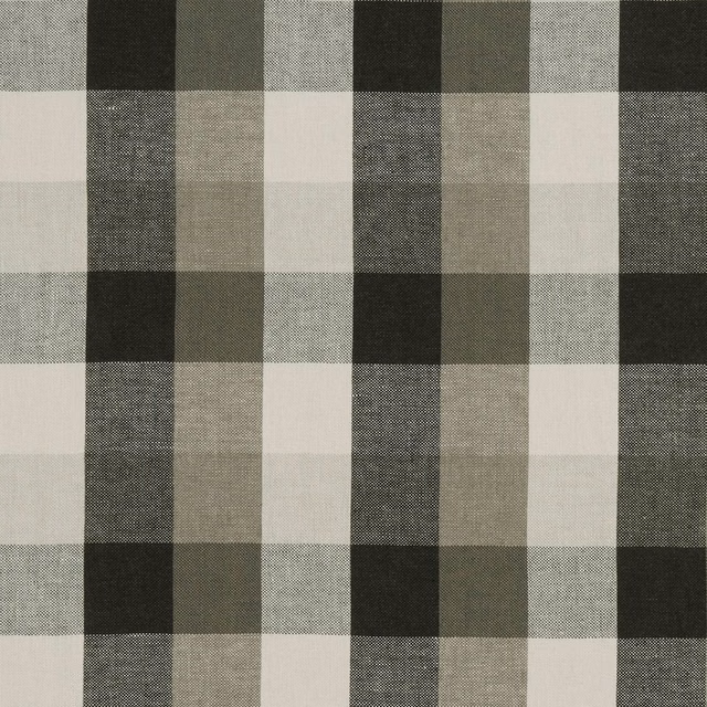 Charcoal, black, stone and ivory woven check with fine crosshatch texture