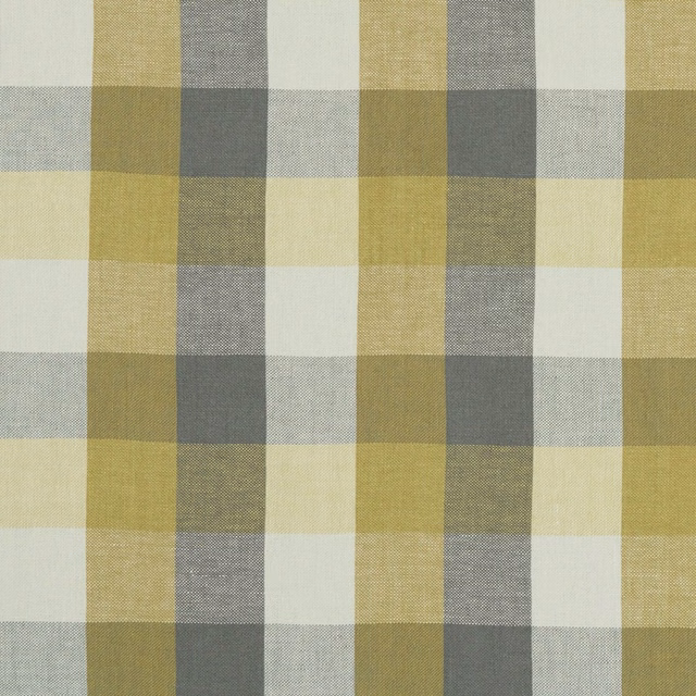 Muted citron, natural and charcoal-grey woven check with fine crosshatch texture