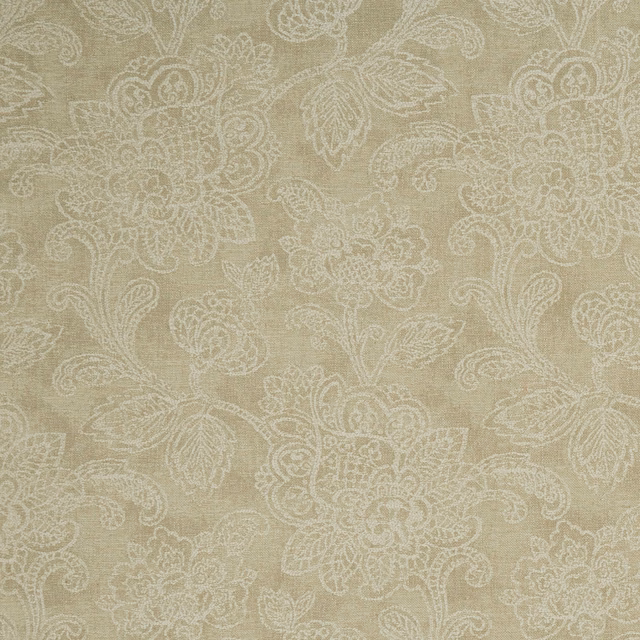 Warm taupe floral damask with chalky ivory outlines and a tactile woven ground
