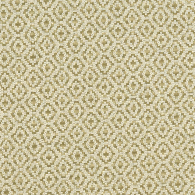 Muted olive and cream woven fabric with small repeating diamond motifs and tactile texture