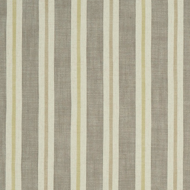 Muted citron and natural vertical stripes with a fine, softly textured woven surface