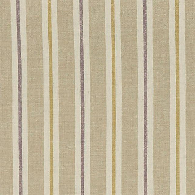 Muted linen upholstery weave with sage and dusty mauve vertical stripes
