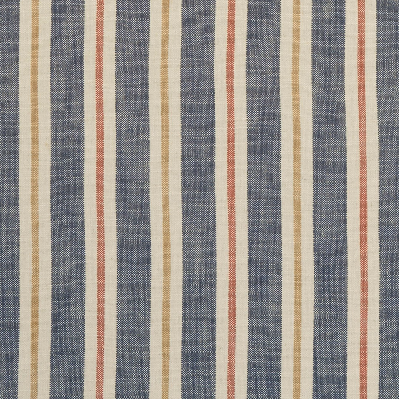Midnight blue woven stripes with cream and spice-red pinstripes, close-up
