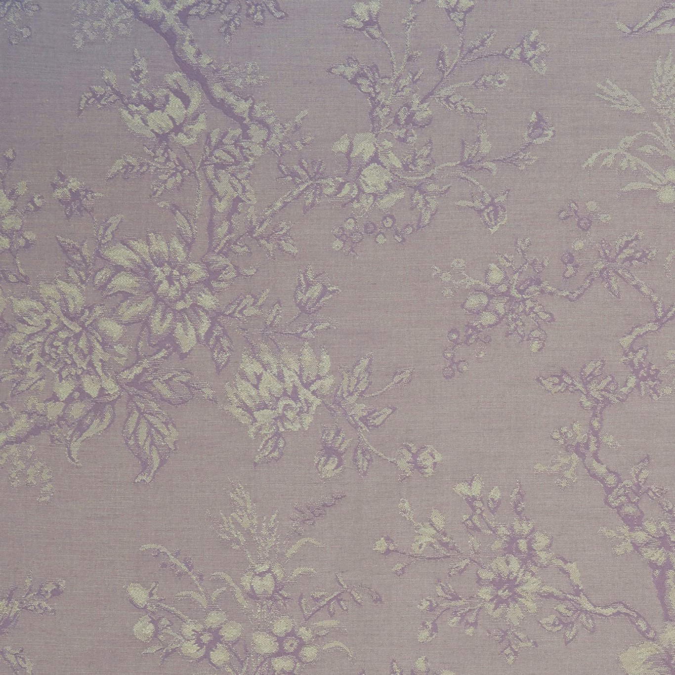 Muted taupe-lilac woven ground with sage and lavender floral sprays