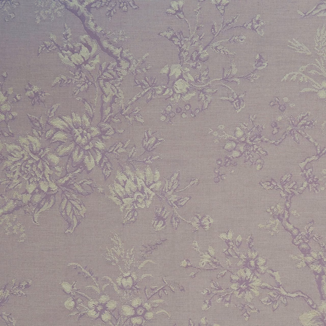 Muted taupe-lilac woven ground with sage and lavender floral sprays