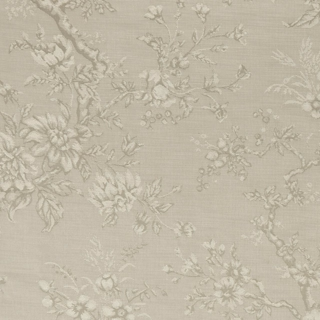 Muted greige-taupe linen texture with pale ivory botanical flowers and trailing branches