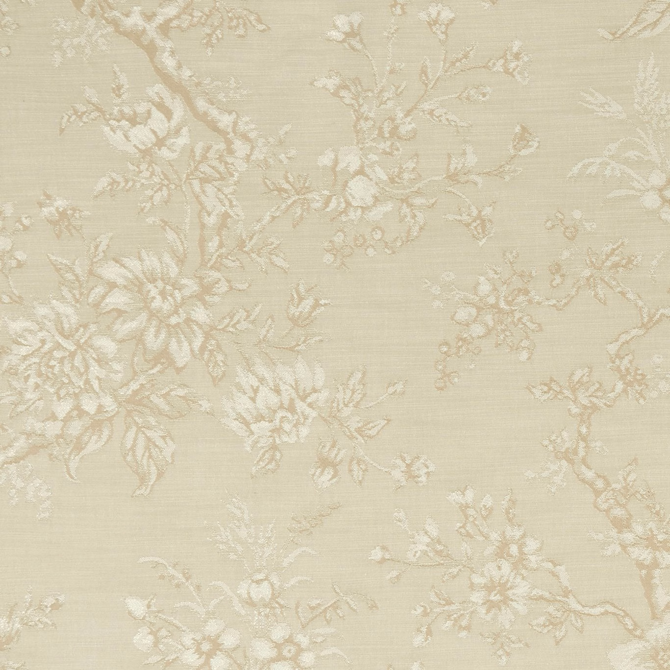 Pale natural beige floral branches with ivory blooms on a textured woven ground