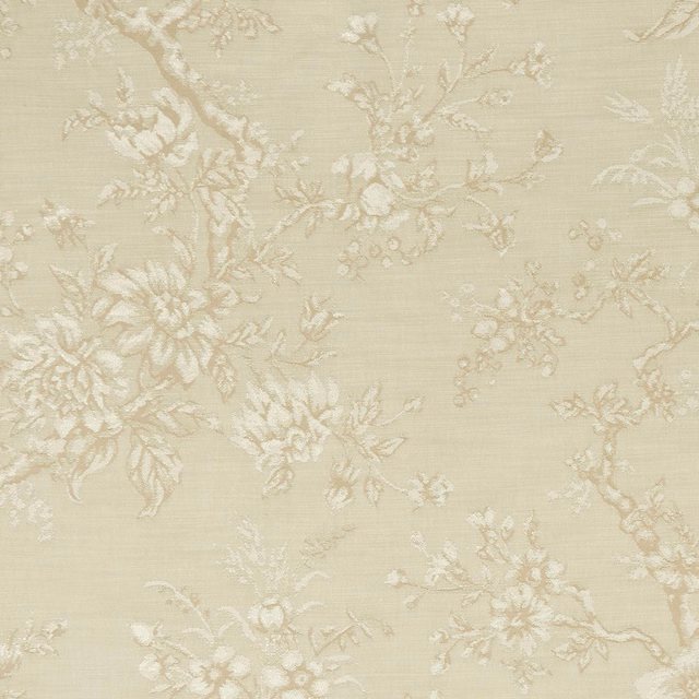 Pale natural beige floral branches with ivory blooms on a textured woven ground