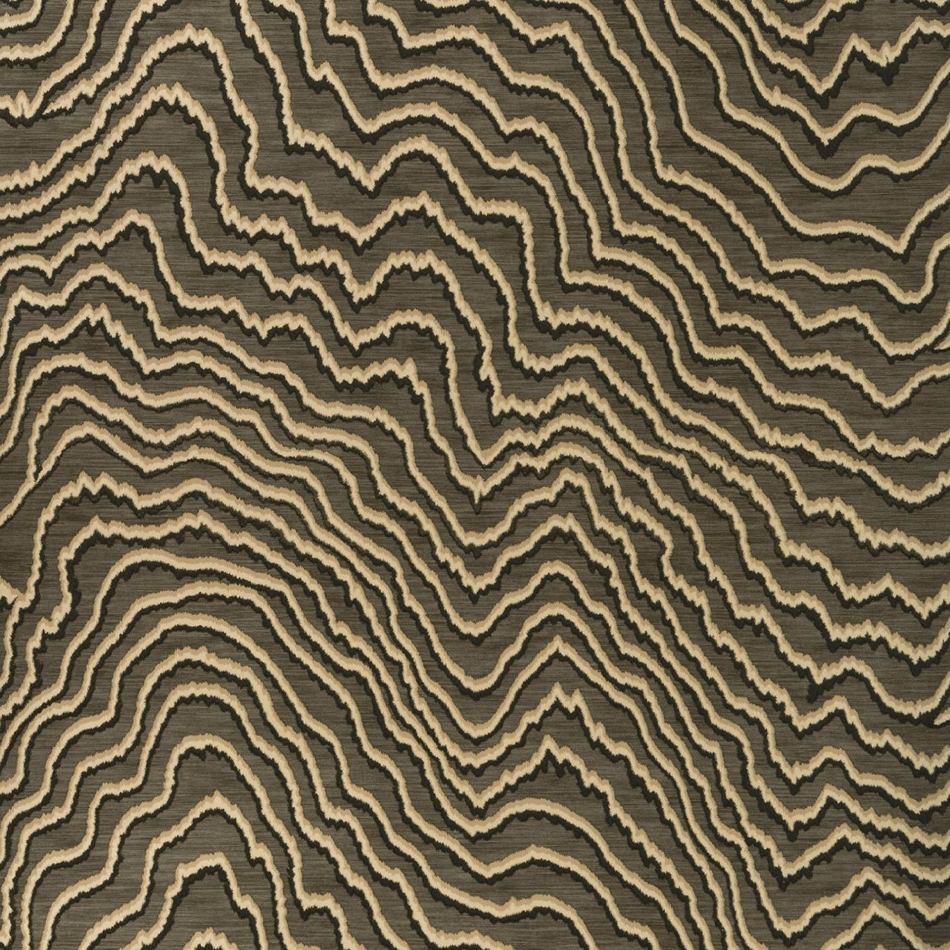 Espresso brown wallpaper with cream and taupe irregular contour-wave lines