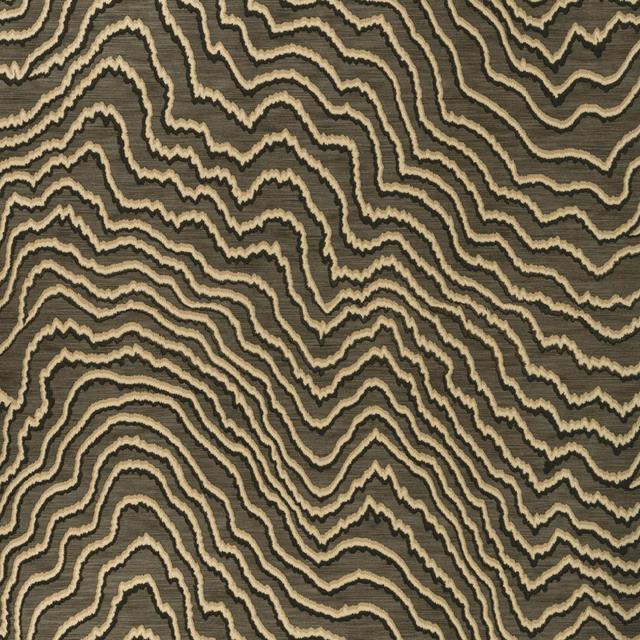 Espresso brown wallpaper with cream and taupe irregular contour-wave lines