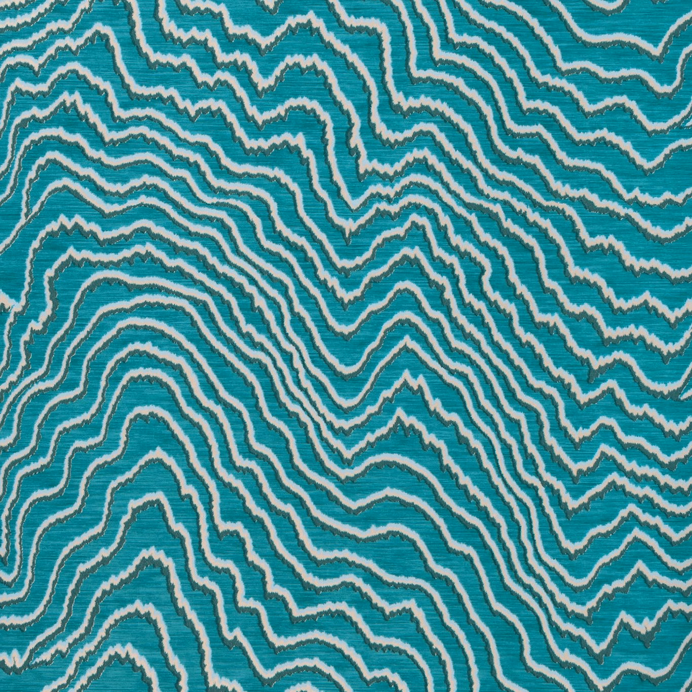 Vivid turquoise teal wallpaper with cream and charcoal irregular wavy contour lines
