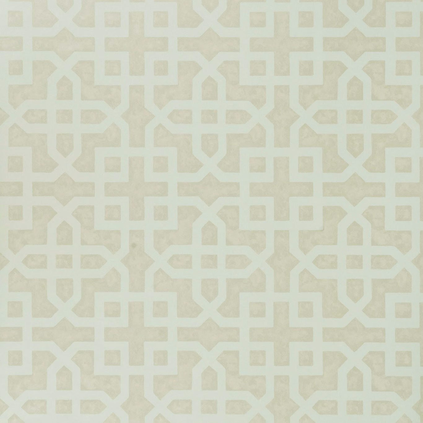Pale natural beige wallpaper with muted sage geometric lattice and softly mottled blocks