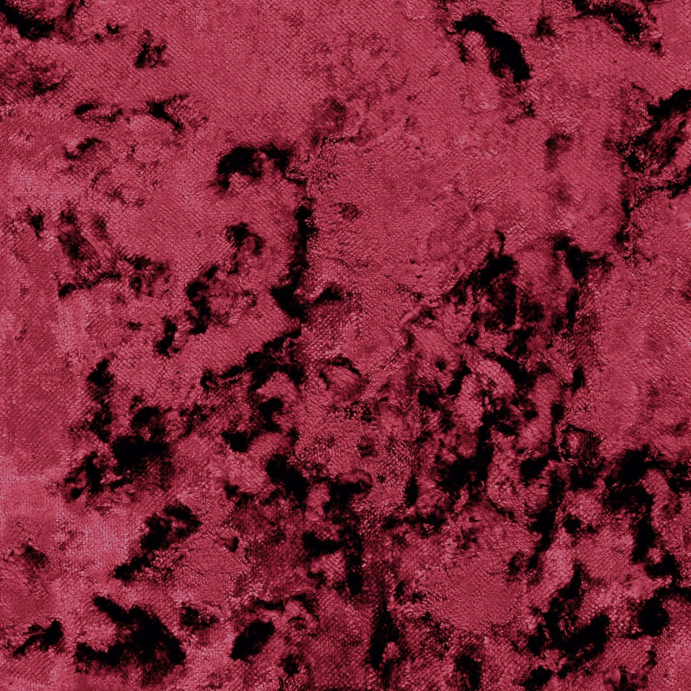 Deep raspberry rose fabric with black crushed, irregular surface marks and directional sheen