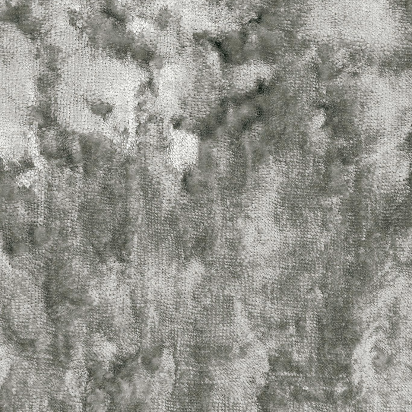 Close-up of cool silver-grey crushed texture with cloudy charcoal mottling and soft pile