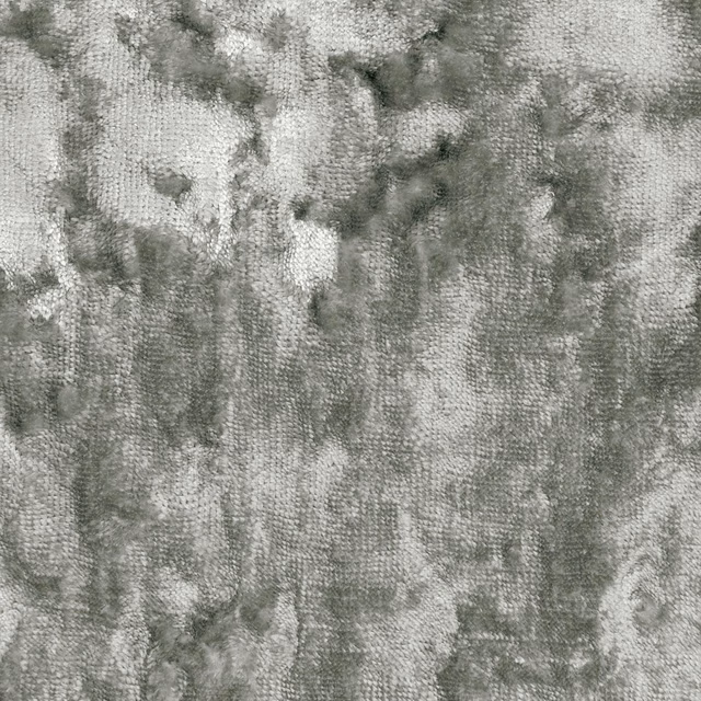 Close-up of cool silver-grey crushed texture with cloudy charcoal mottling and soft pile