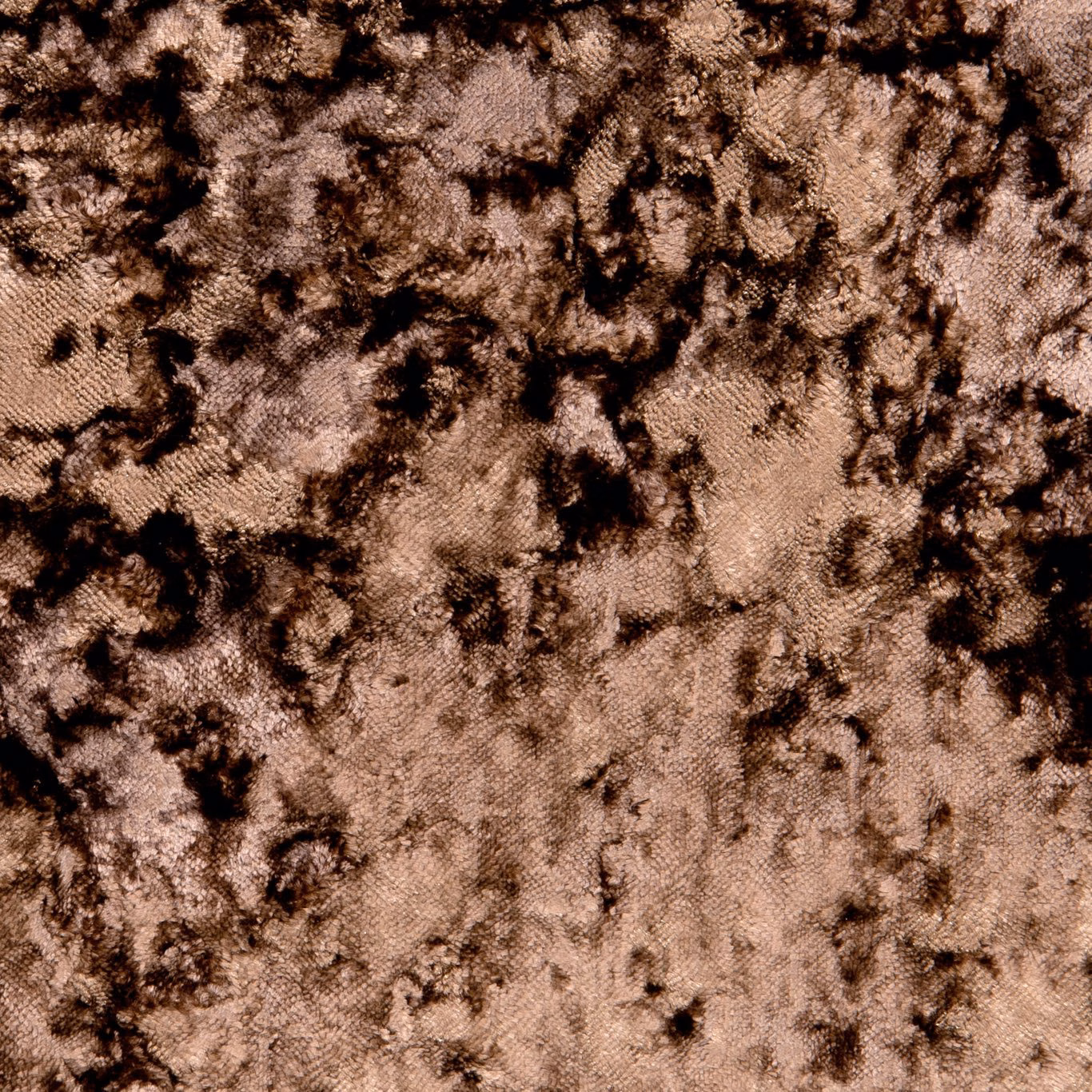 Warm walnut-brown crushed plush texture with irregular chocolate-dark mottling